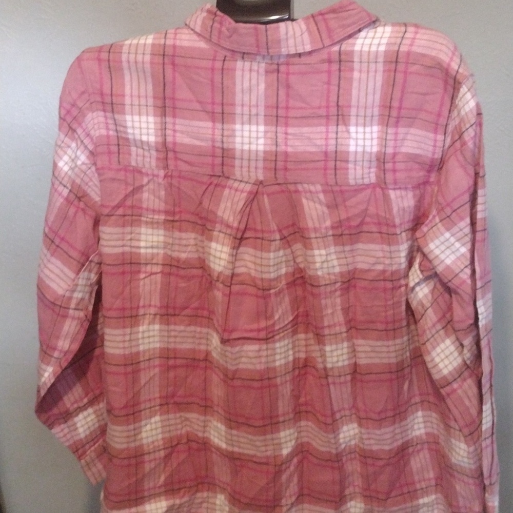 Ellos Casual Pink Plaid Button-Down Shirt – Size Large - Picture 4 of 5